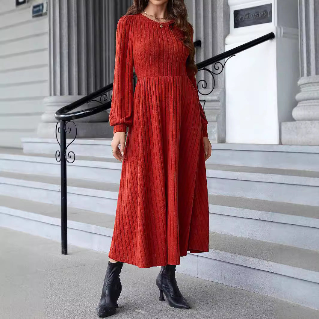 Elegant Lantern Sleeve Orange Long Dress