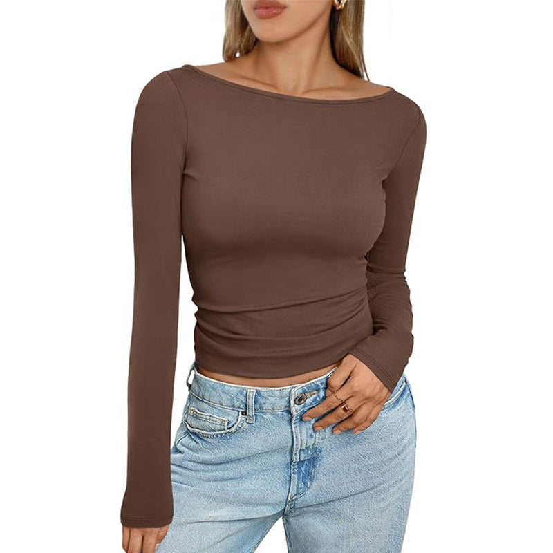 Slim Long-sleeved T-shirt Fashion Solid Round Neck Top Women's Clothing