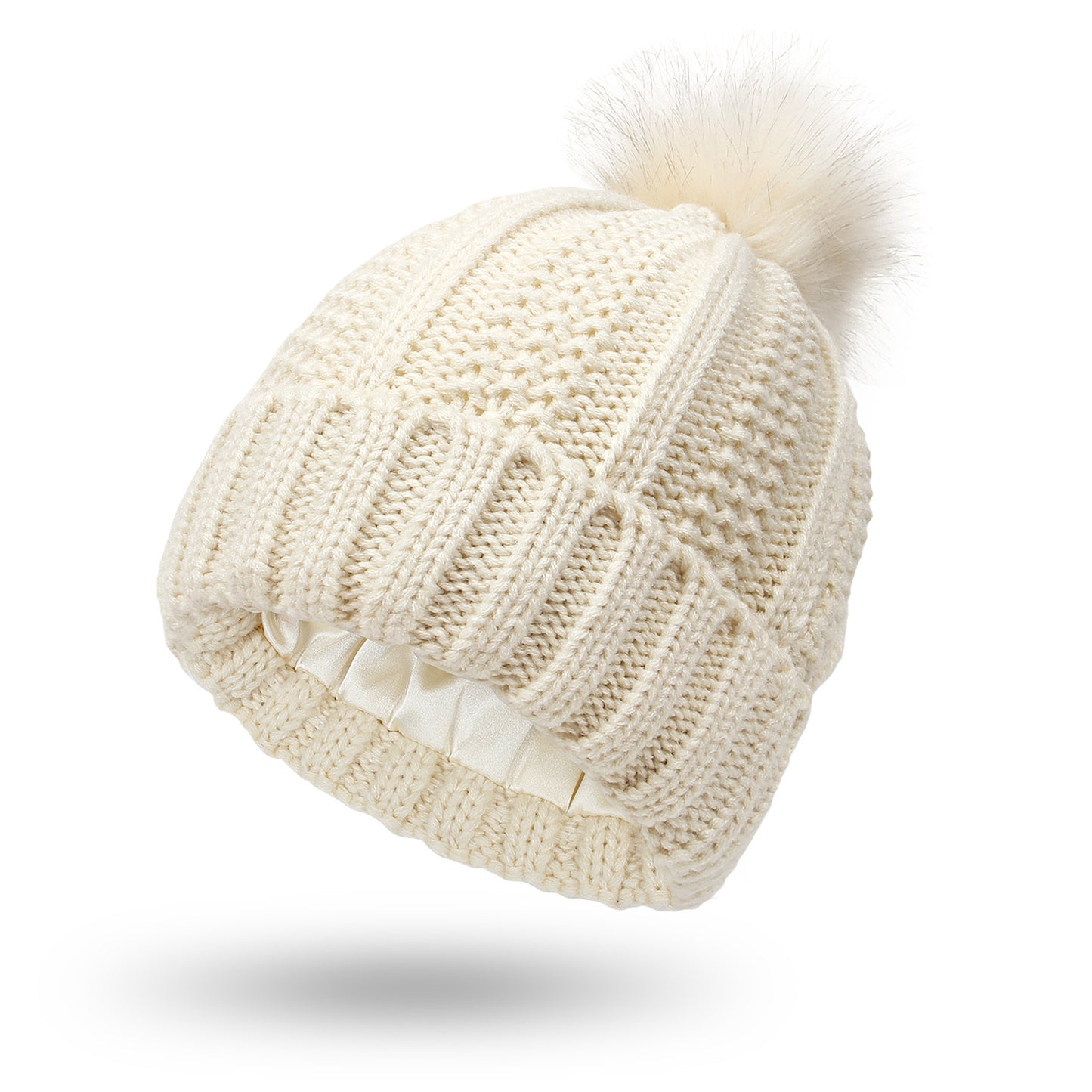 Stylish Knit Beanie with Satin Lining and Paisley Detail