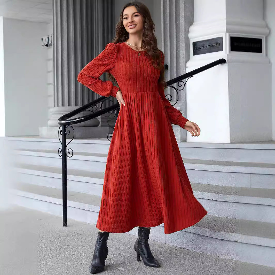 Elegant Lantern Sleeve Orange Long Dress