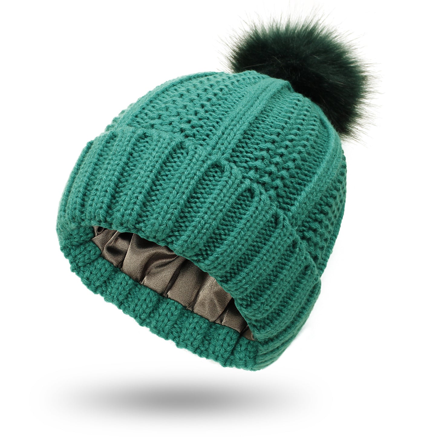 Stylish Knit Beanie with Satin Lining and Paisley Detail