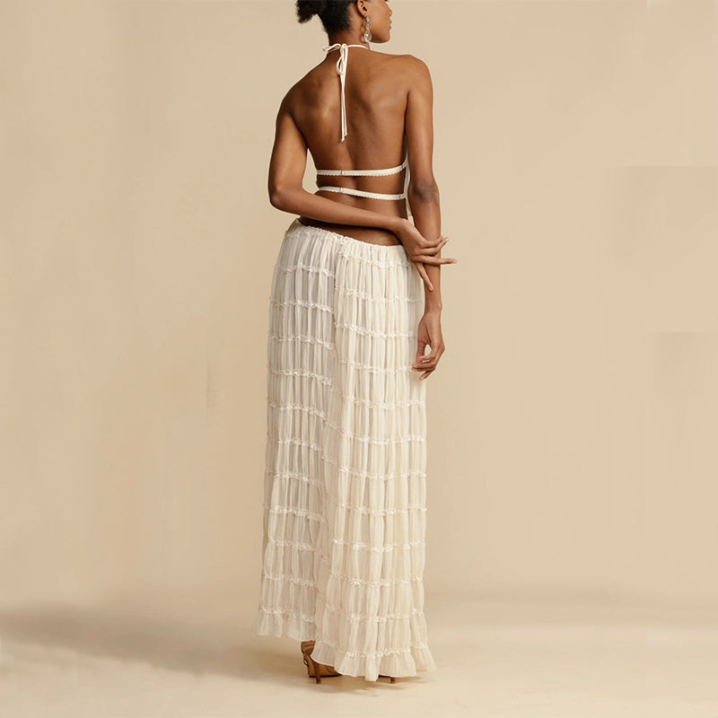 2-Piece Halter Crop Top & Pleated Maxi Skirt Set