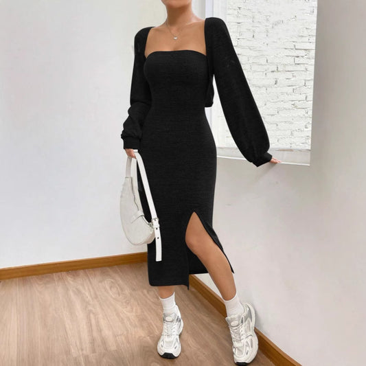 Fashionable Knitted Split Tube Dress With Jacket