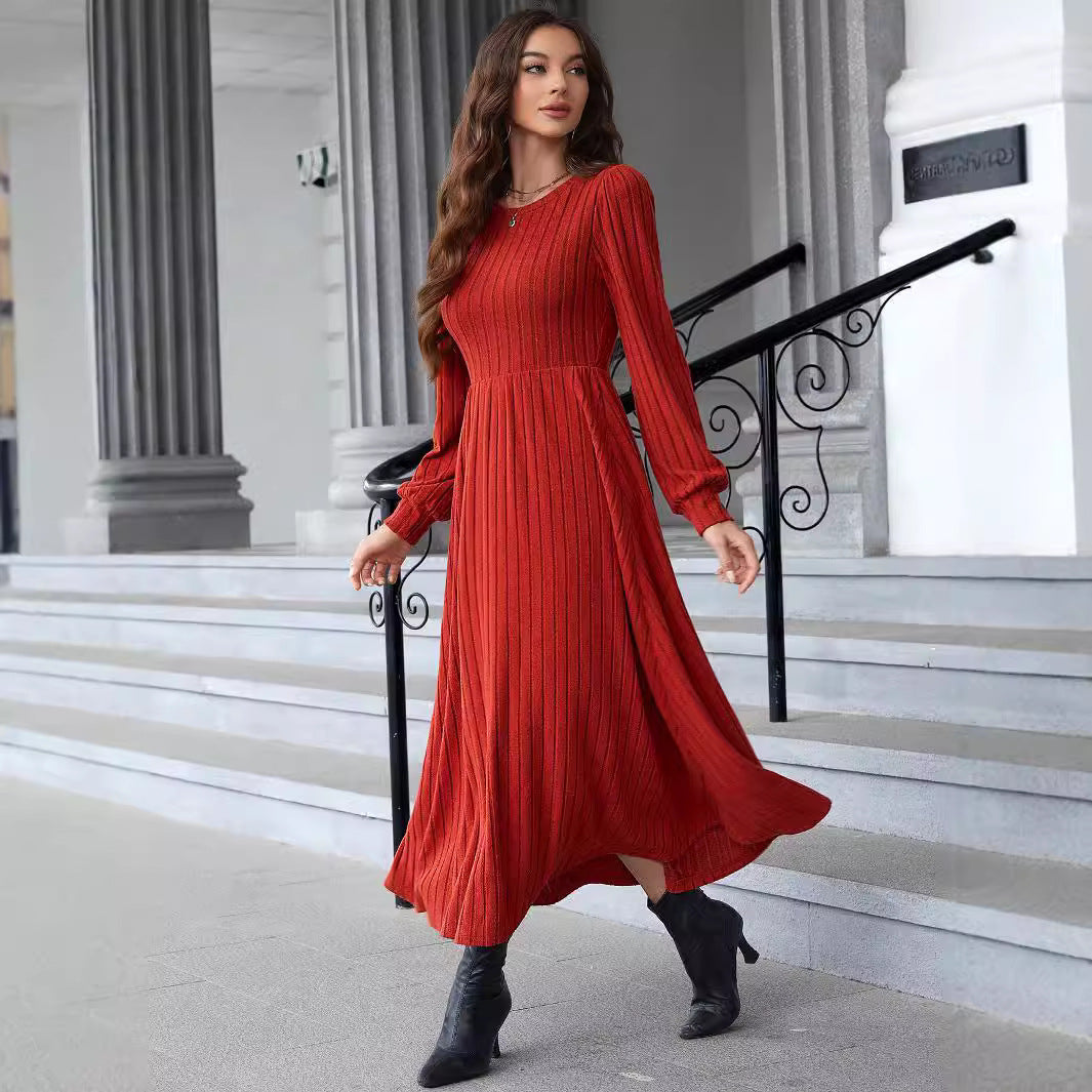 Elegant Lantern Sleeve Orange Long Dress