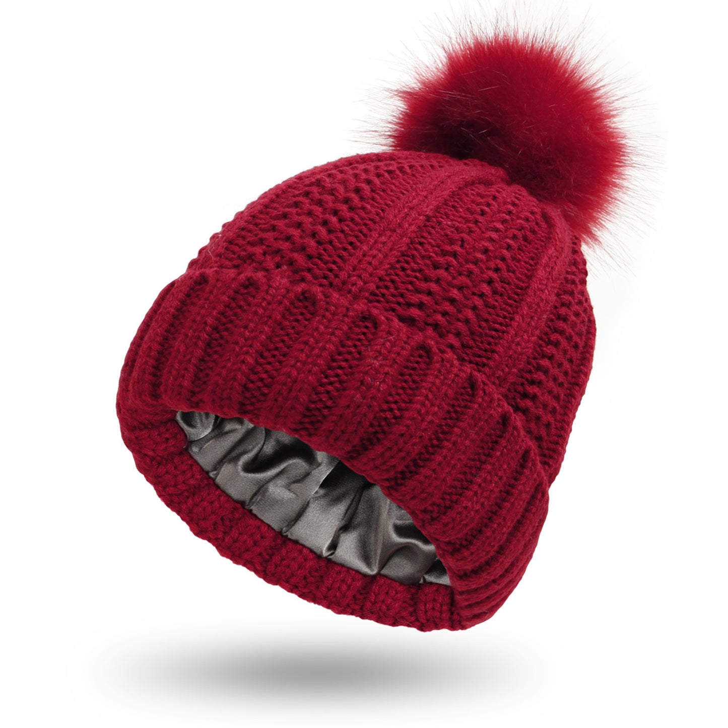 Stylish Knit Beanie with Satin Lining and Paisley Detail