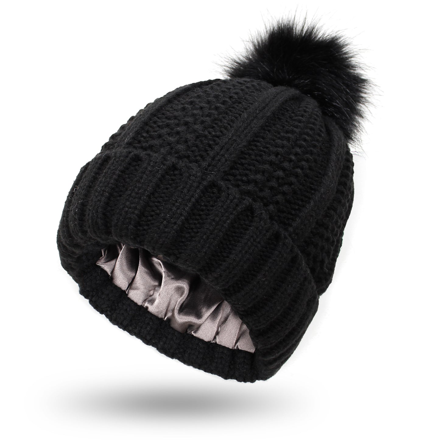 Stylish Knit Beanie with Satin Lining and Paisley Detail