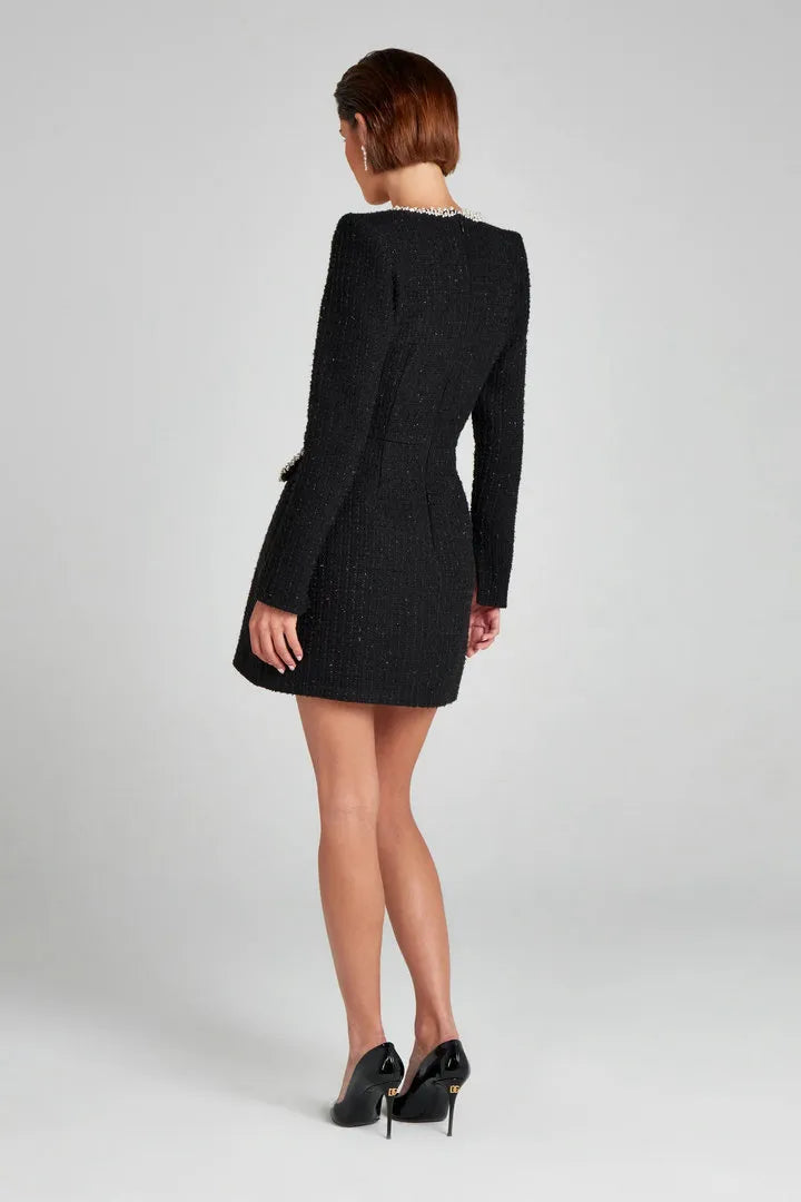 U-neck Long Sleeved Beaded Dress