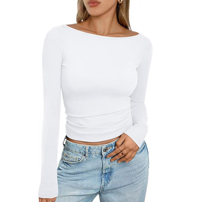 Slim Long-sleeved T-shirt Fashion Solid Round Neck Top Women's Clothing