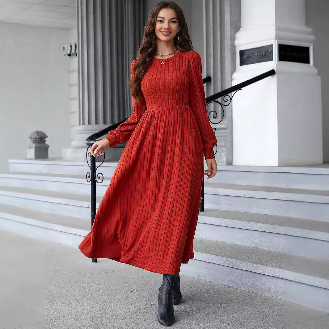 Elegant Lantern Sleeve Orange Long Dress